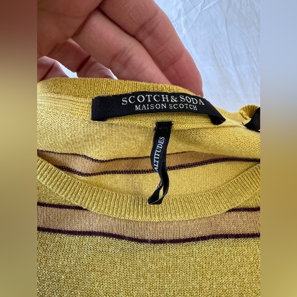 Scotch & Soda | Women’s SZ Small | Yellow Metallic Striped Long Sleeve Top - Picture 6 of 12